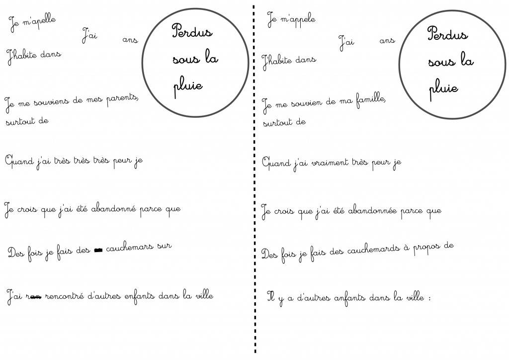 Perdus sous la pluie - Questionnaire double